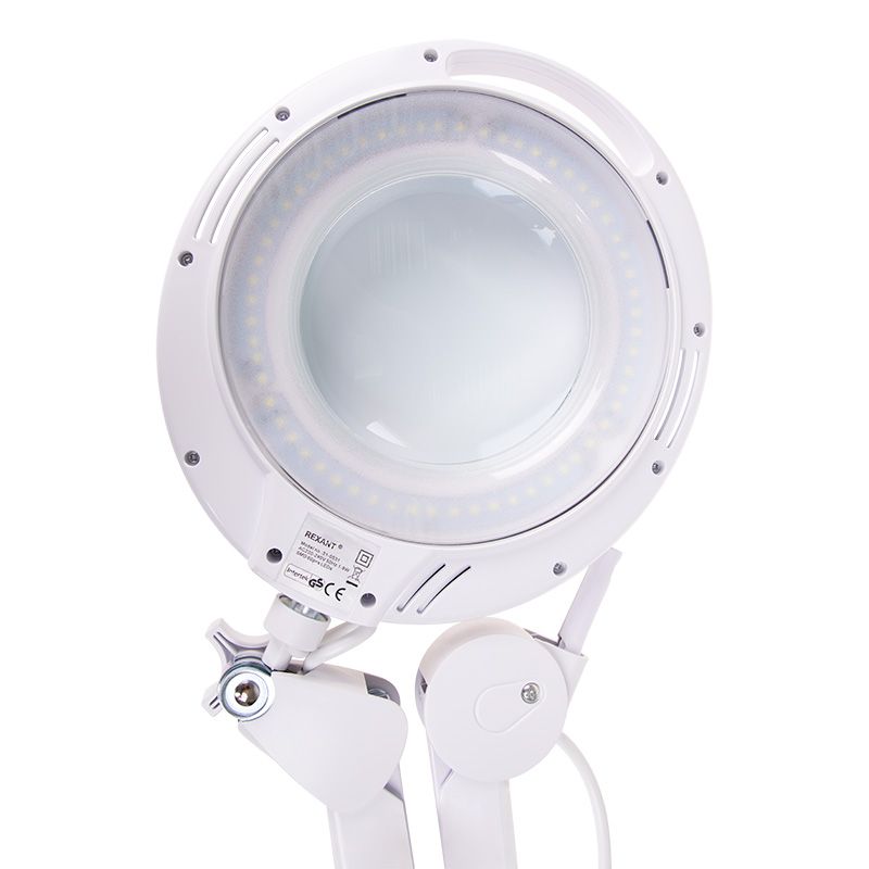 Лупа на струбцине круглая 3D с подсветкой 60 SMD LED, сенсорный регулятор яркости, ø127мм, белая REXANT - Фото 5