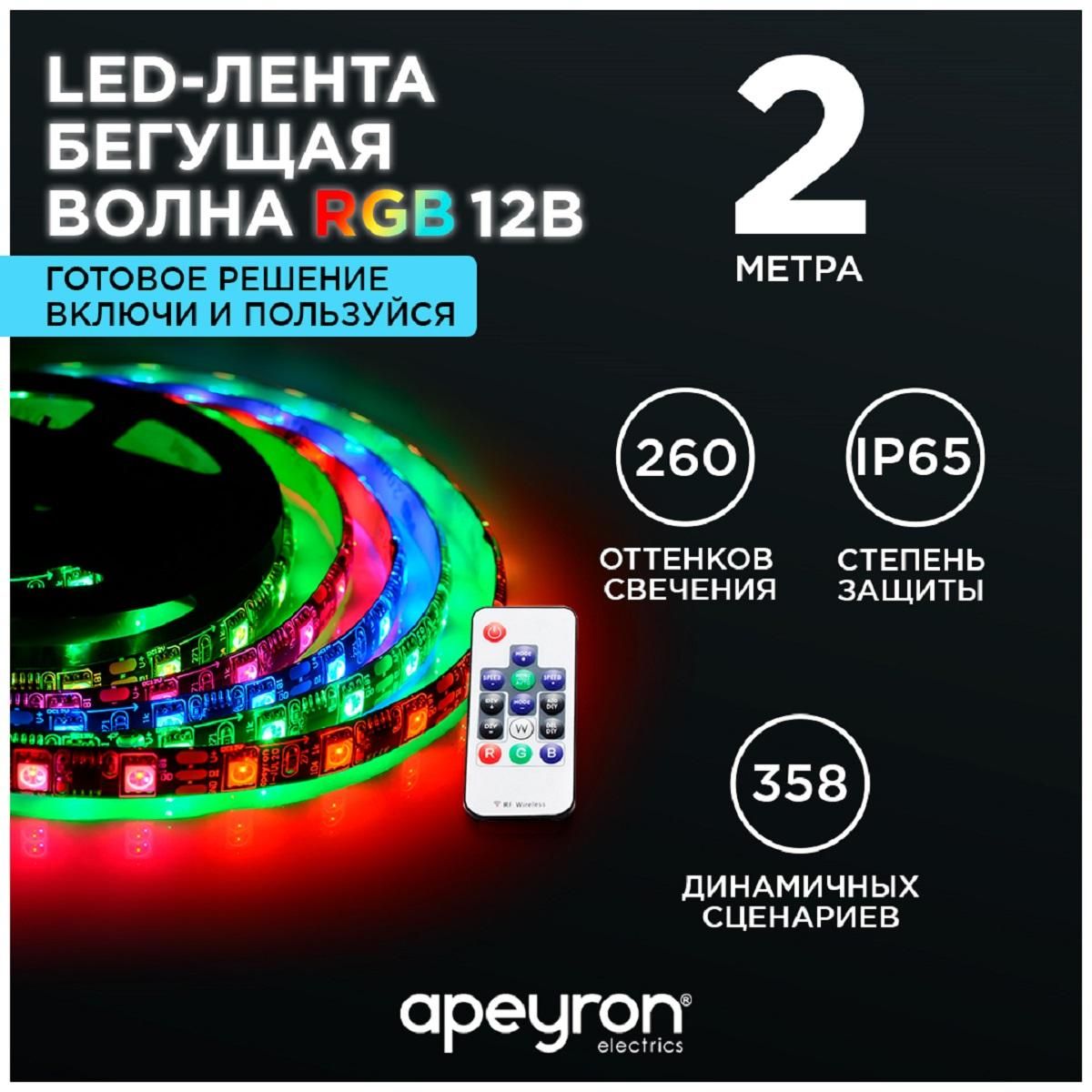 Комплект цифровой светодиодной ленты smd5050 60д/м 12В IP65 2м RGB Apeyron - Фото 12