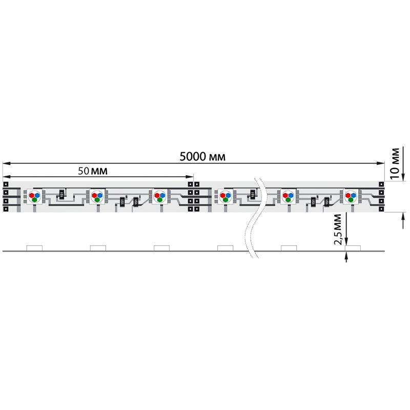 Лента светодиодная 12В, SMD5050, 14,4Вт/м, 60 LED/м, RGB, 10мм, 5м, IP20 LAMPER - Фото 5