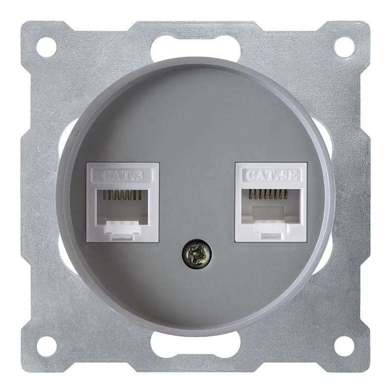 Розетка двойная телефон/компьютер RJ11/RJ45 кат.5e, цвет серый Florence