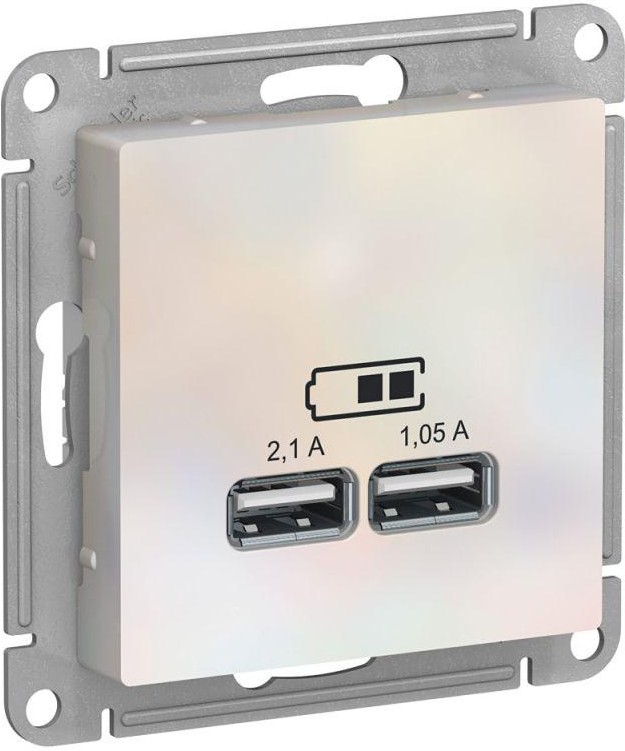 Розетка USB AtlasDesign тип A+A 5В 1х2.1А 2х1.05А механизм жемчуж. SE ATN000433
