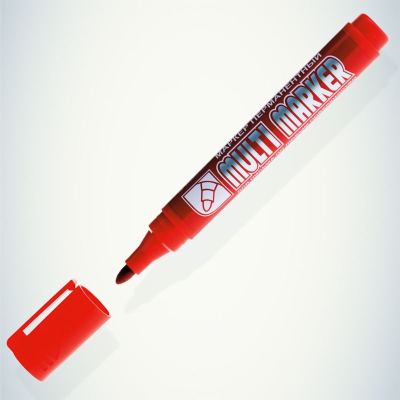 Маркер перманентный Multi Marker 3мм, красный, пулевидный Crown - Фото 4