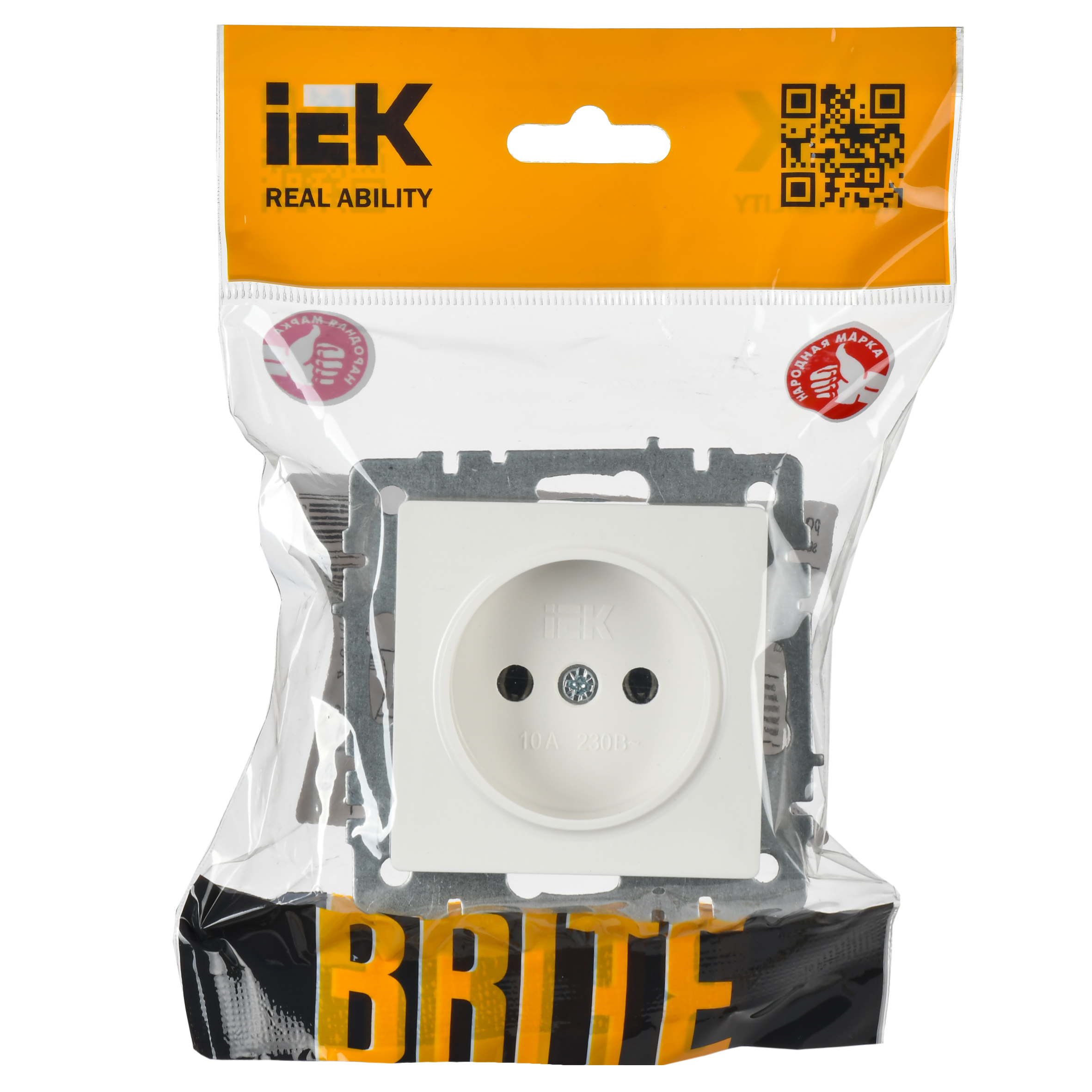 BRITE Розетка 1-местная без заземления без защитных шторок 10А РС10-1-0-БрБ белый IEK - Фото 6