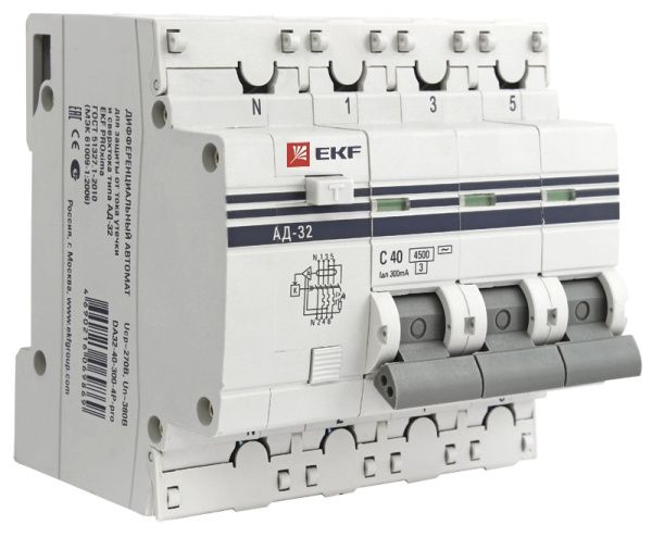 АД-32 3P+N 50А (С) 30мА тип (А) эл. 4,5кА EKF PROxima