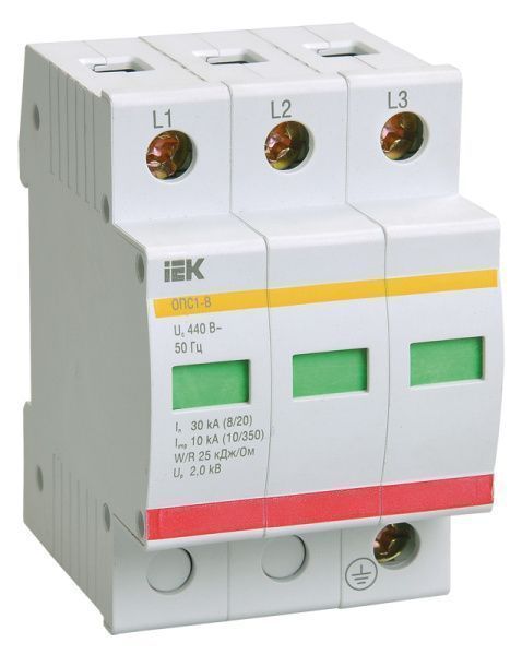 KARAT Ограничитель импульсного перенапряжения ОПС1-C 3P In=20кА Un=400В Im=40кА IEK MOP20-3-C