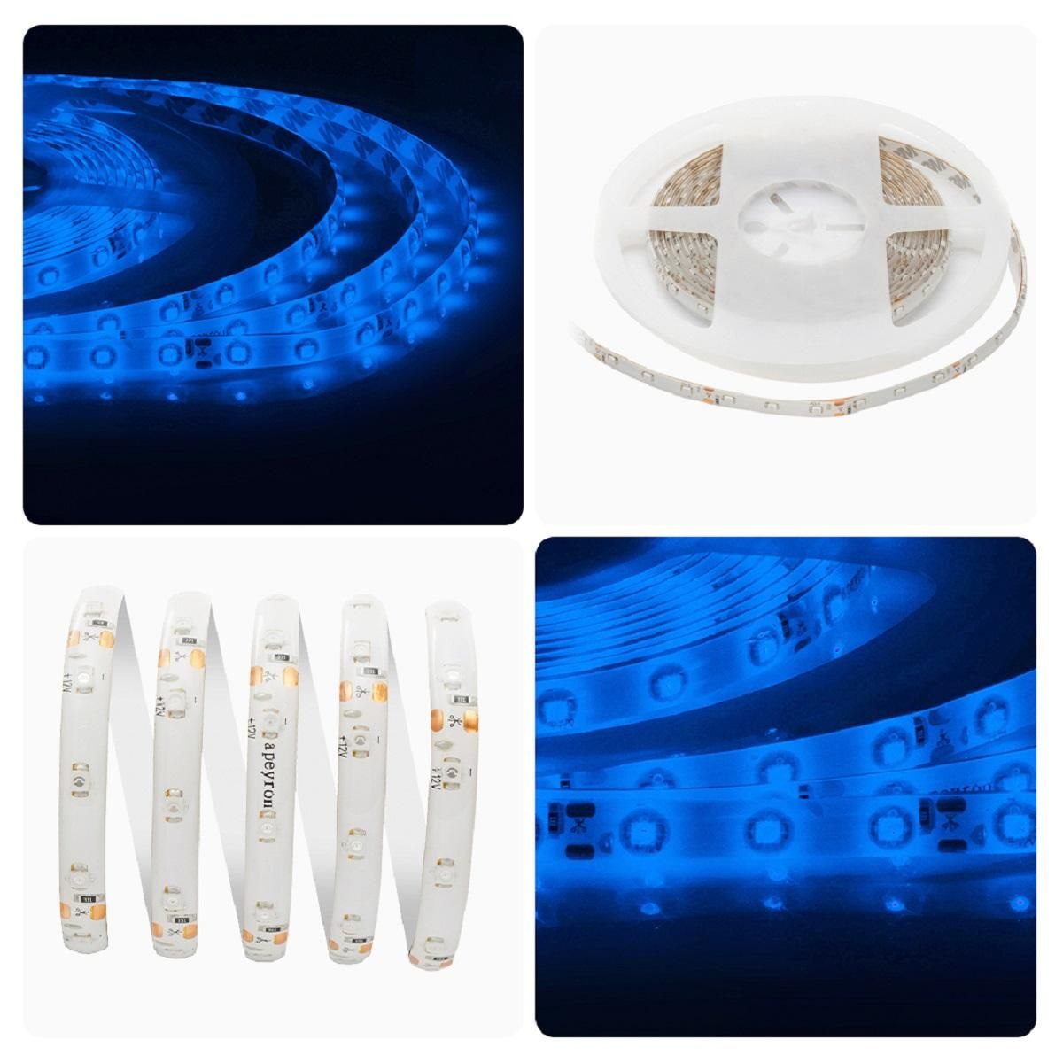 Лента светодиодная СТ smd3528 60д/м 12В IP65 5м синий Apeyron - Фото 3