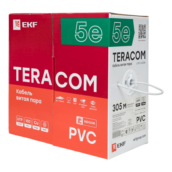 Витая пара TERACOM Cat.5E U/UTP 4 п. solid PVC сер. (305м) - Фото 3