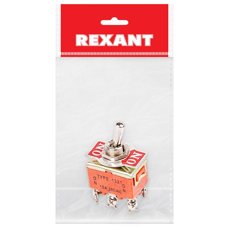 Тумблер 250V 15А (6c) ON-ON двухполюсный  (KN-202)  REXANT Индивидуальная упаковка 1 шт