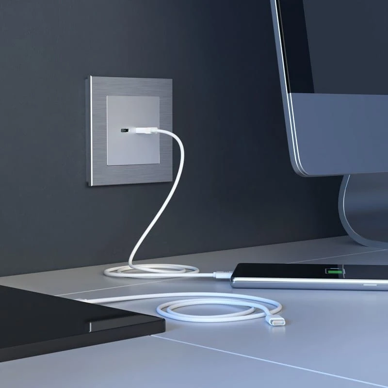Розетка USB тип A+С (серебряный) Werkel - Фото 2