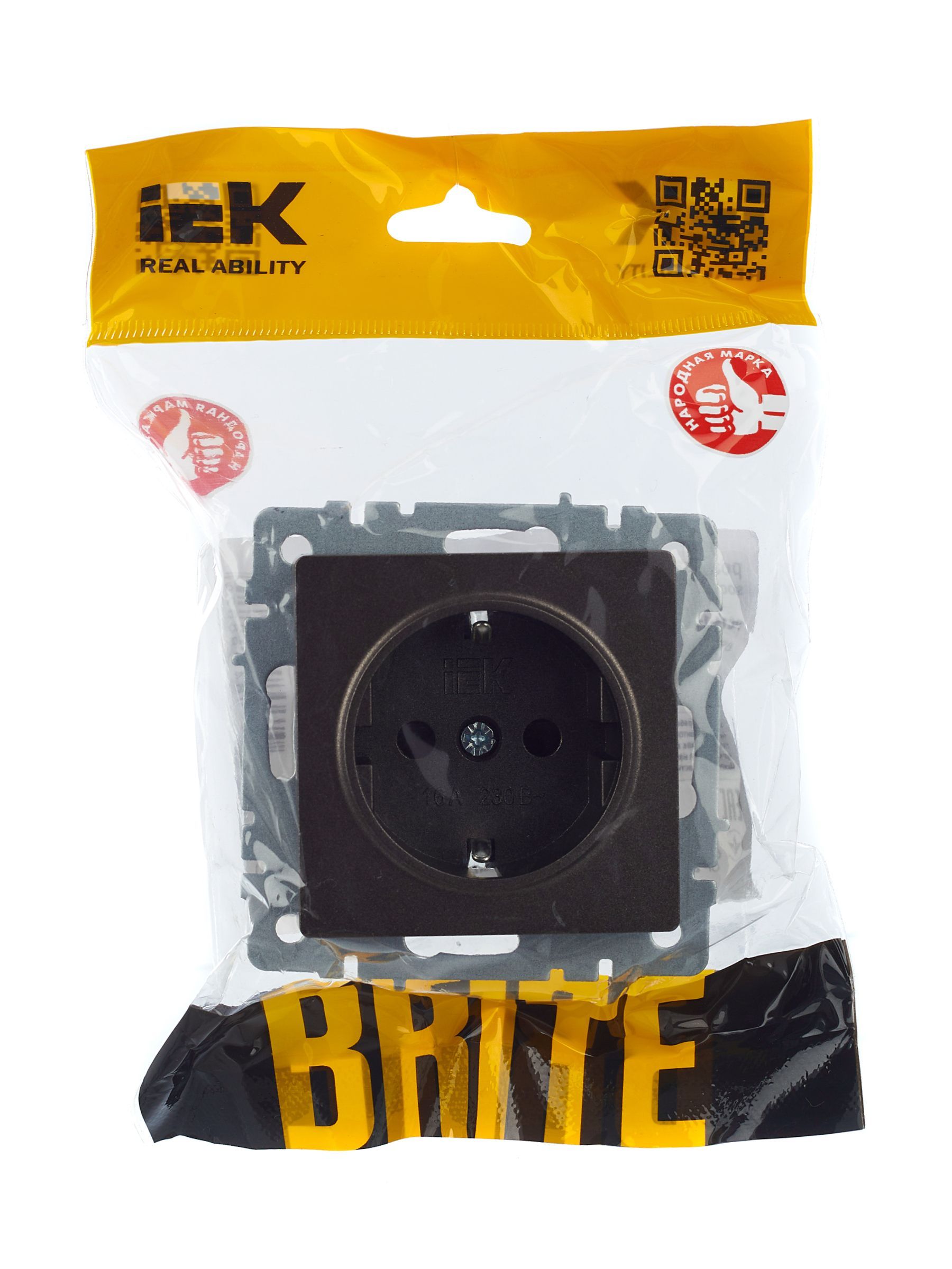 BRITE Розетка 1-местная с заземлением с защитными шторками 16А РС14-1-0-БрТБ темная бронза IEK - Фото 7