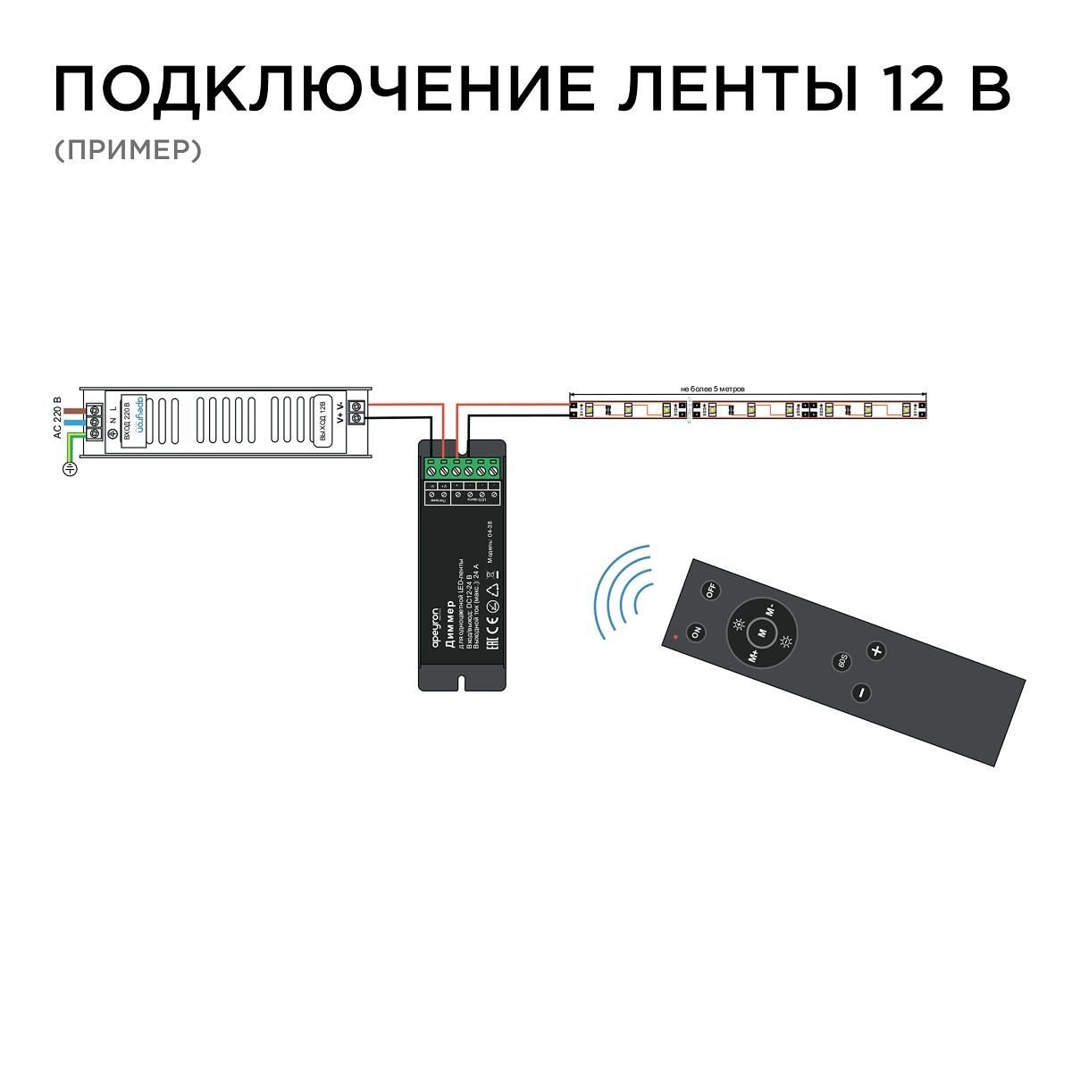 Диммер, 12/24В, 288/576Вт, 3 канала х 8А, IP20, пульт "easy control", радио, 10 кноп., 117х42х24 мм. - Фото 3