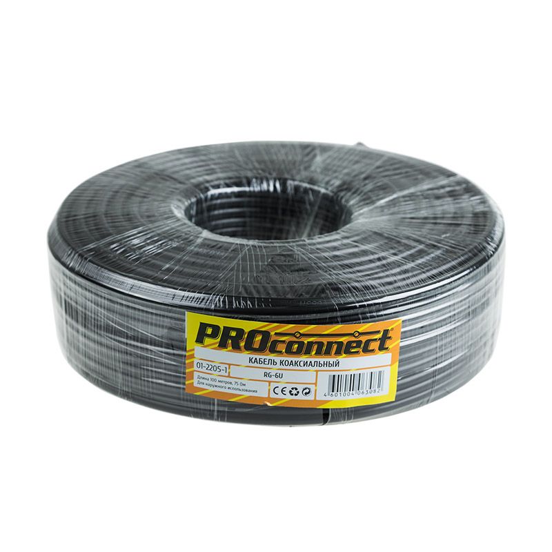 Кабель коаксиальный RG-6U, 75Ом, CCS/Al/Al, 48%, 100м, OUTDOOR, черный PROconnect - Фото 2
