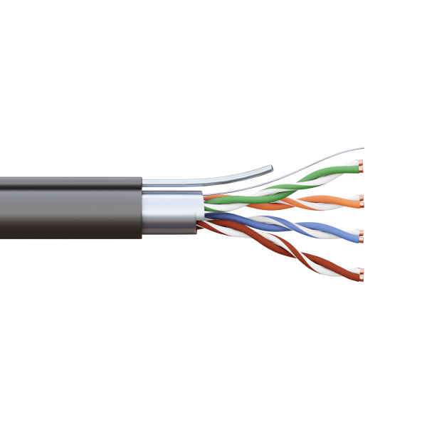 Витая пара TERACOM PRO Cat.5E F/UTP 4 п. solid 24AWG с тросом сталь 1,2 мм LDPE черн. (305м)