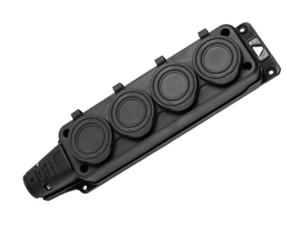 Розетка четырехместная влагозащищенная 2P+PE 230V 16A IP54, каучук, черная