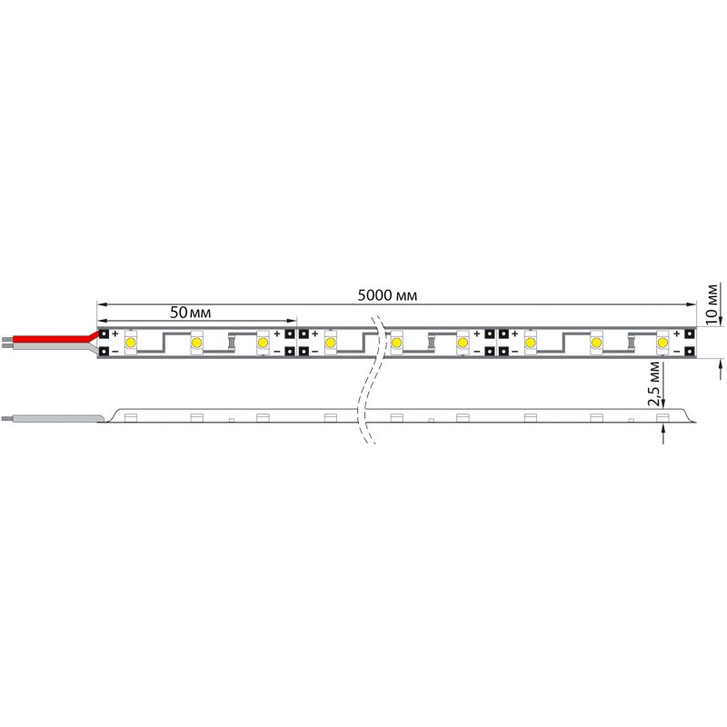 Лента светодиодная 12В, SMD2835, 4,8Вт/м, 60 LED/м, 3000К, 8мм, 5м, IP20 LAMPER - Фото 4