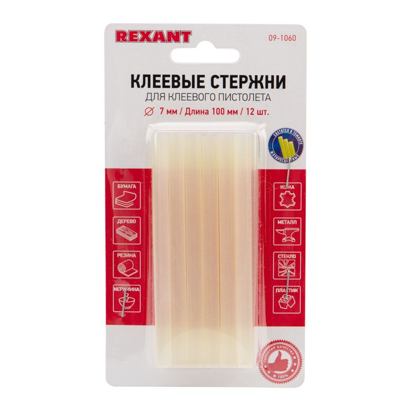 Стержни клеевые Ø7мм, 100мм, прозрачные светящиеся (12 шт/уп), блистер REXANT - Фото 2