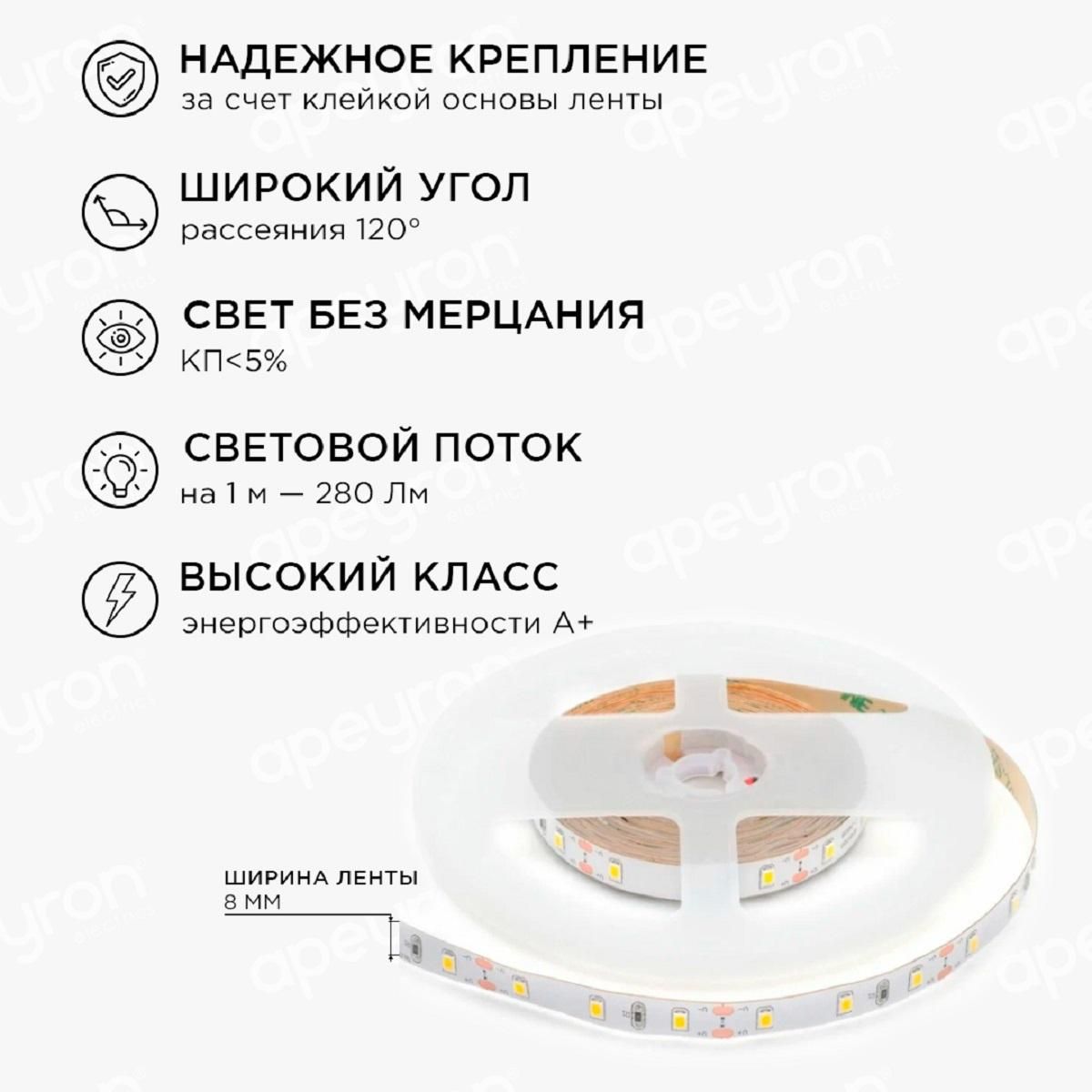 Комплект светодиодной ленты с аксессуарами smd3528 60д/м 12В 3000K IP20 5м Apeyron - Фото 6