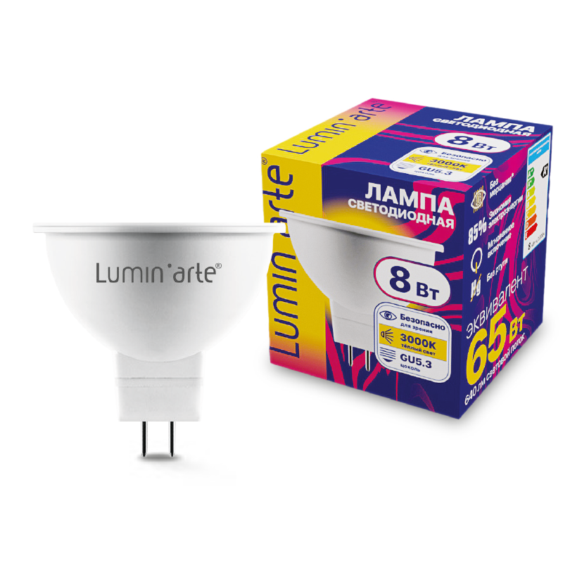 Светодиодная лампа Luminarte LSTD-MR16-8W3KGU5.3 8Вт 3000K GU5.3