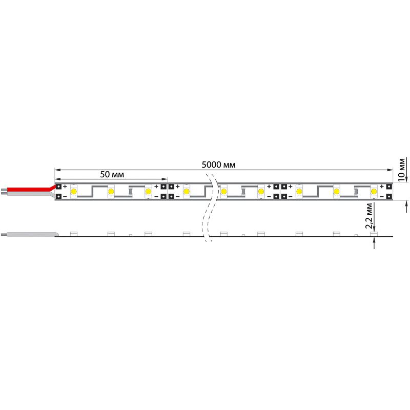 Лента светодиодная 12В, SMD2835, 4,8Вт/м, 60 LED/м, 3000К, 10мм, 5м, IP65 LAMPER - Фото 5