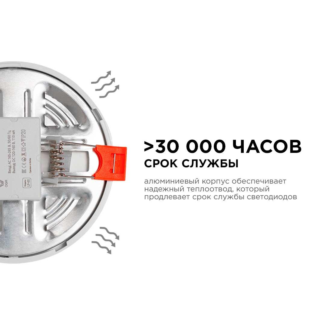 Панель светодиодная встраиваемая круглая 6Вт, 500Лм,  Ø100х20мм, 4500К, Apeyron - Фото 21
