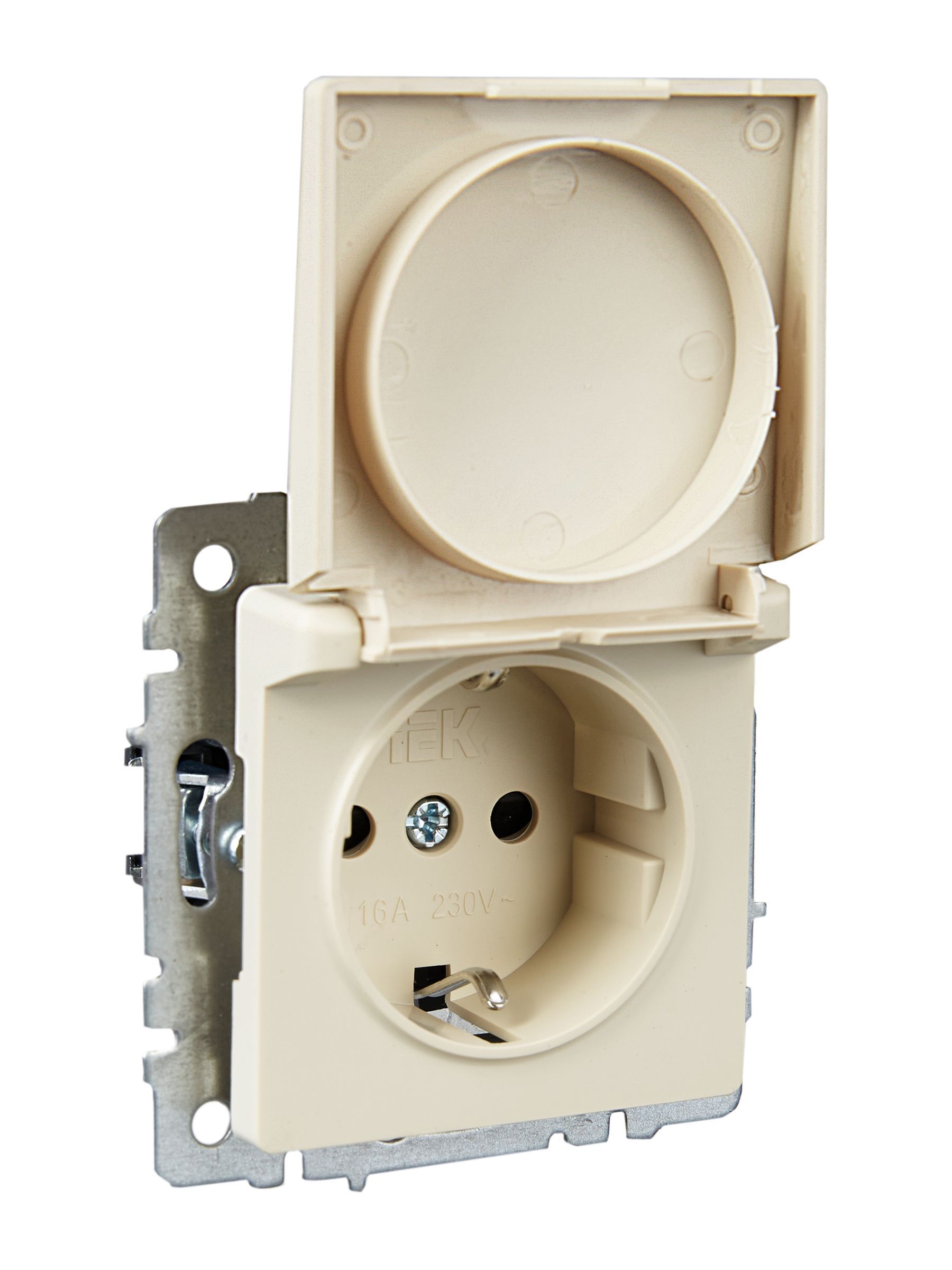 BRITE Розетка 1-местная с заземлением с защитными шторками и крышкой 16А IP20 РСбш10-3-БрКр бежевый IEK - Фото 7