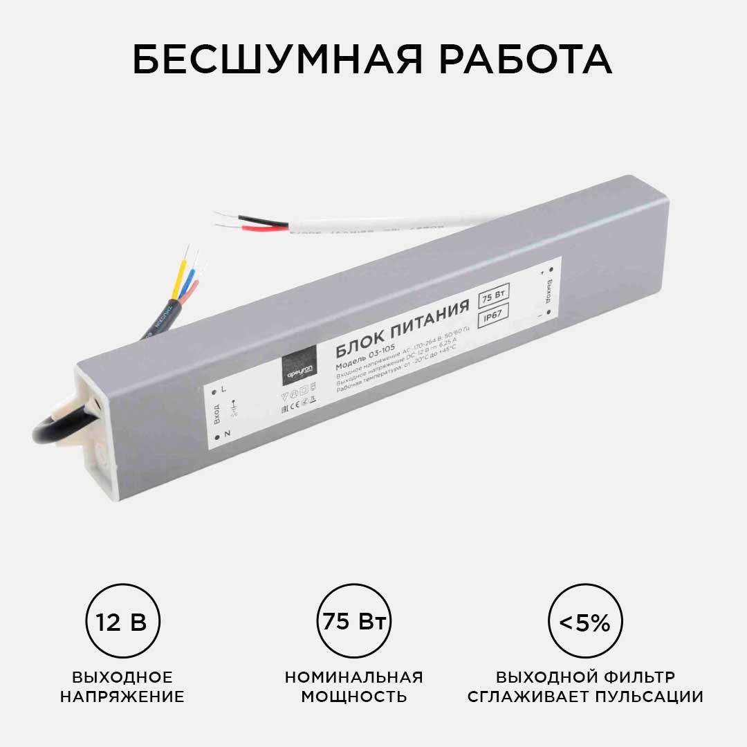 Блок питания 12В, (СТ), 75Вт, импульсный, IP67, 170-264В, 6,25А - Фото 9