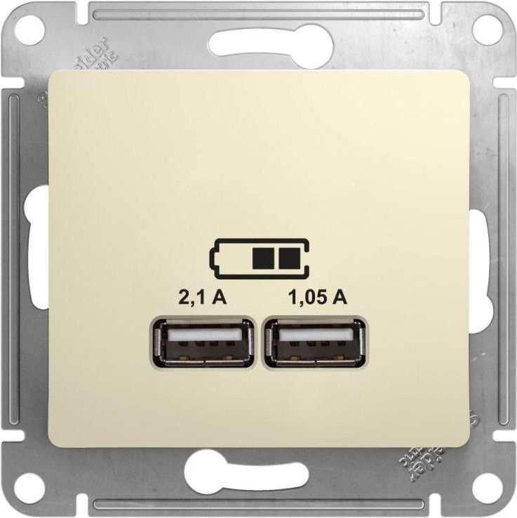 Розетка USB 2-м СП Glossa тип A+A 5В/2.1А 2х5В/1.05А механизм беж. SE GSL000233