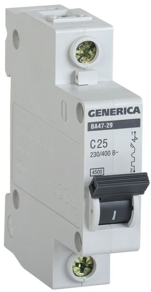 Автоматический выключатель ВА47-29 1Р 25А 4,5кА С GENERICA