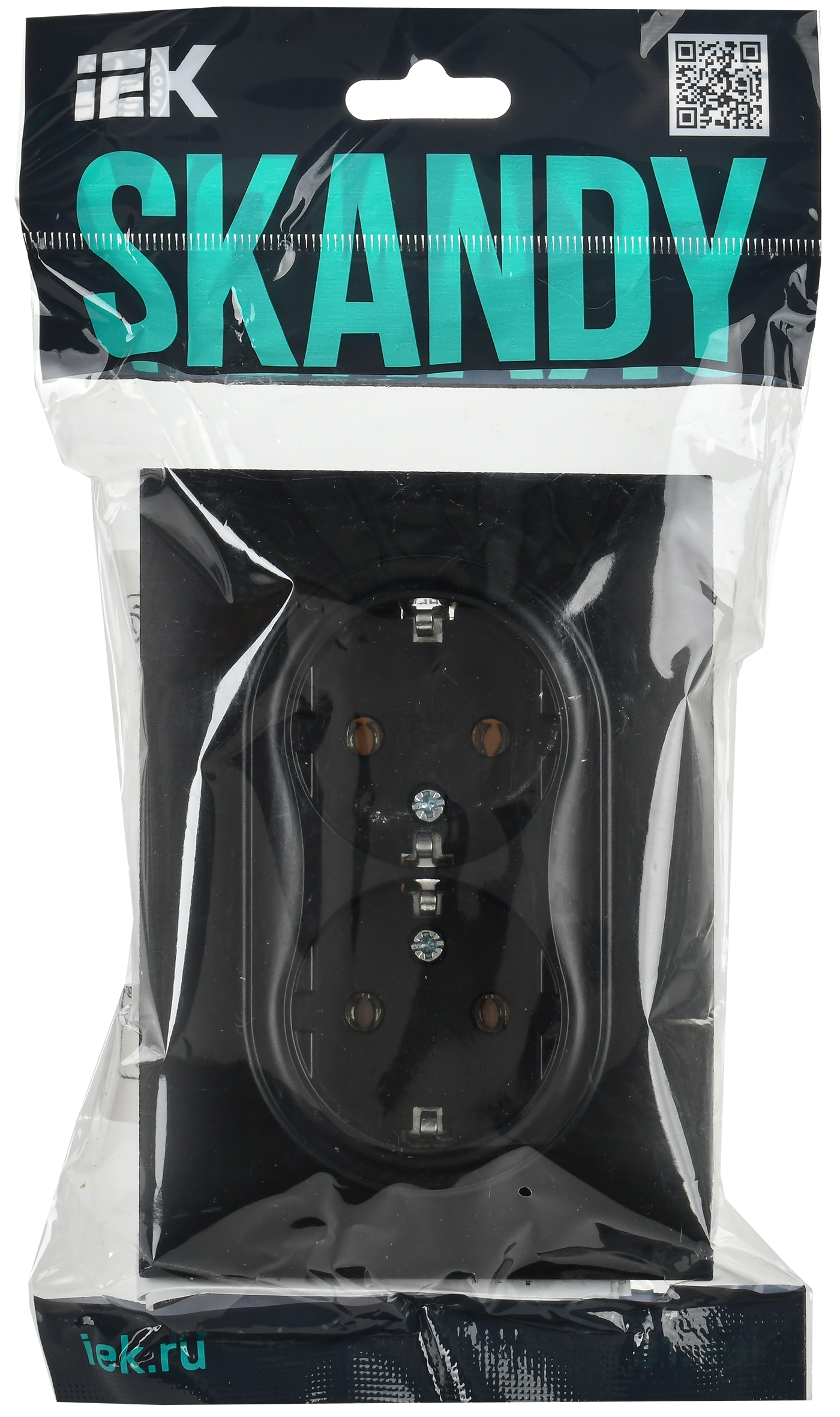 SKANDY Розетка 2-местная с заземлением без защитных шторок 16А в сборе SK-R08Bl черный IEK - Фото 2
