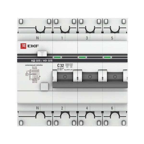 АД-32 3P+N (S) 32А (С) 100мА тип (АС) эл. 4,5кА EKF PROxima - Фото 2