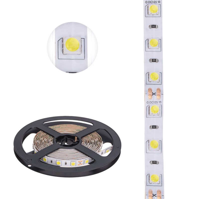 Лента светодиодная 12В, SMD5050, 14,4Вт/м, 60 LED/м, 6500К, 10мм, 3м, для БП с клеммами, IP20 LAMPER - Фото 3