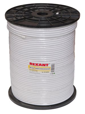 Кабель коаксиальный RG-6U, 75Ом, Cu/Al/Cu, 75%, 305м, INDOOR, белый REXANT - Фото 2