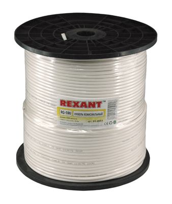 Кабель коаксиальный RG-59U, 75Ом, Cu/Al/Cu, 64%, 305м, INDOOR, белый REXANT - Фото 2