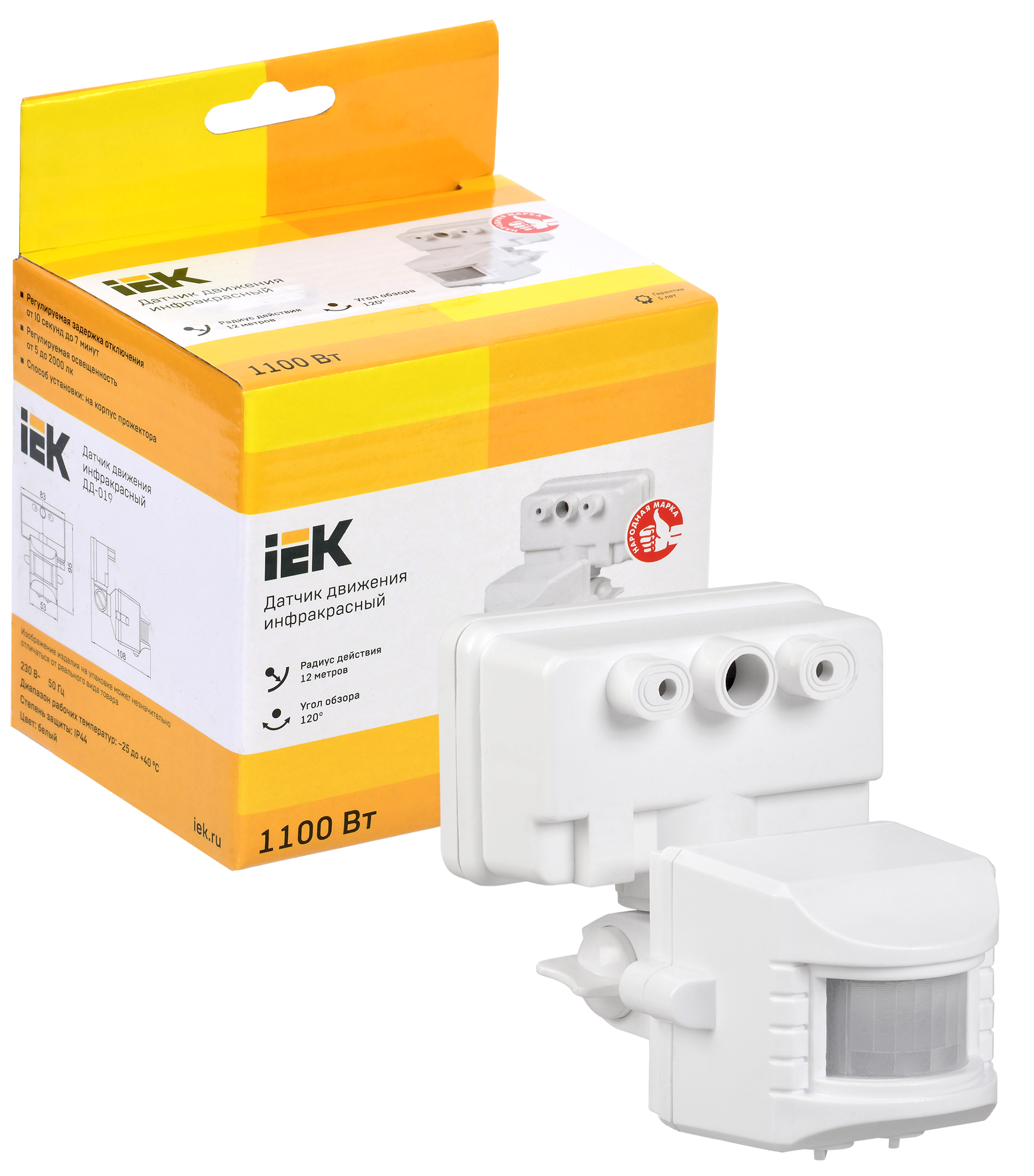 Датчик движения ДД-019 1100Вт 120град 12м IP44 белый IEK - Фото 3