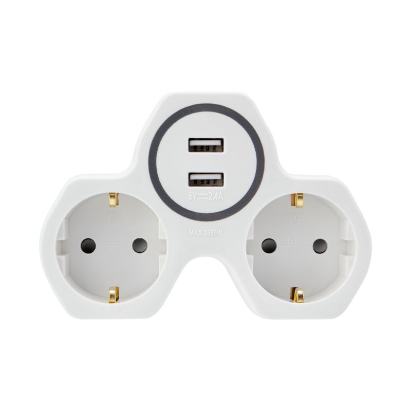 Двойник электрический 16А с/з и защитными шторками + 2 USB порта, 2,4 А, белый REXANT - Фото 3