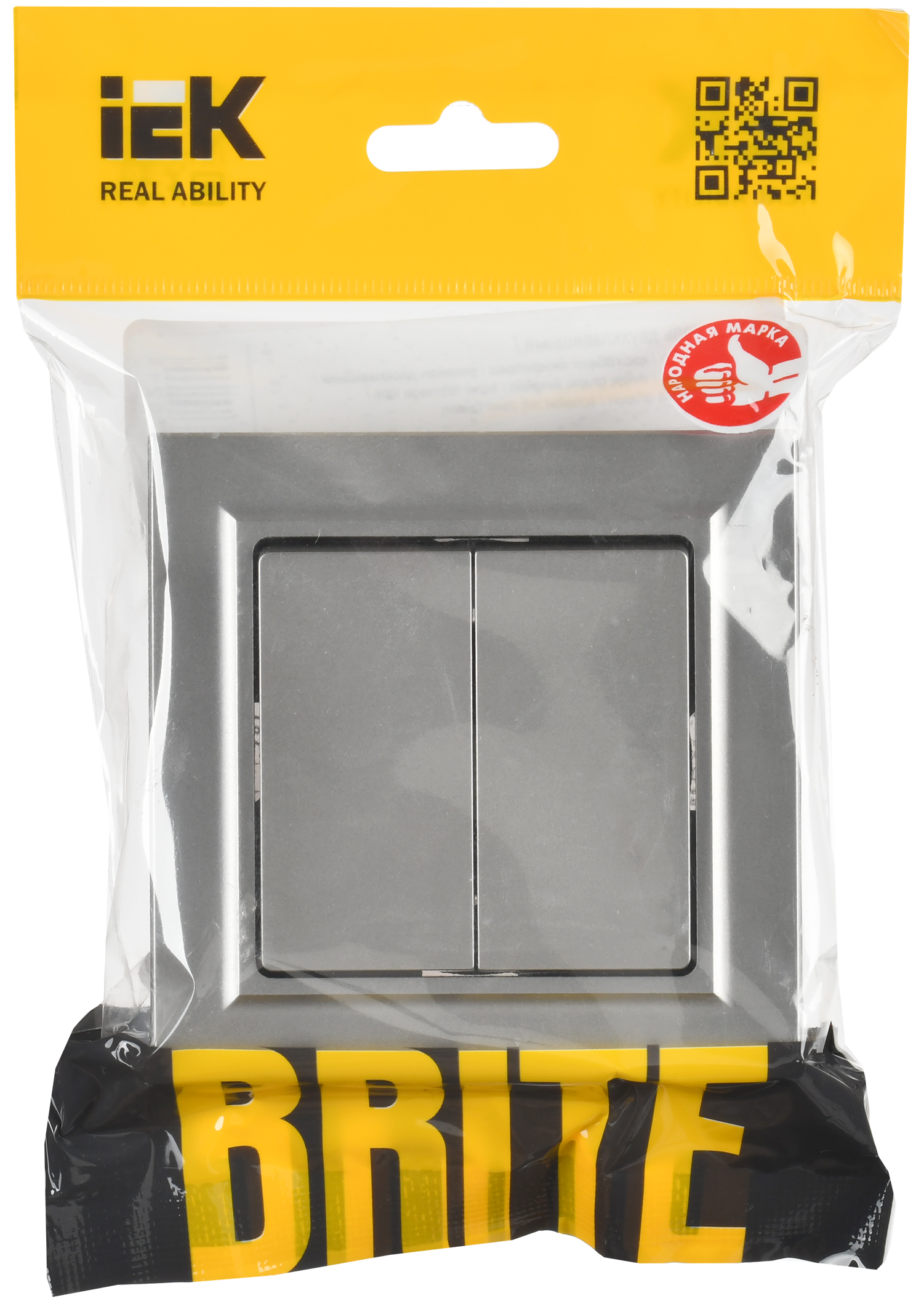 BRITE Выключатель 2-клавишный 10А в сборе ВСР10-2-0-БрС сталь IEK - Фото 2