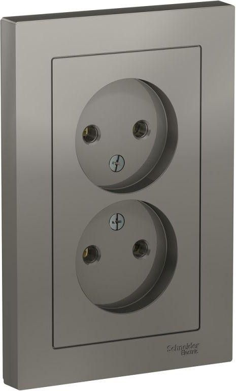 Розетка 2-м СП AtlasDesign 16А IP20 без заземл. в сборе сталь SE ATN000920