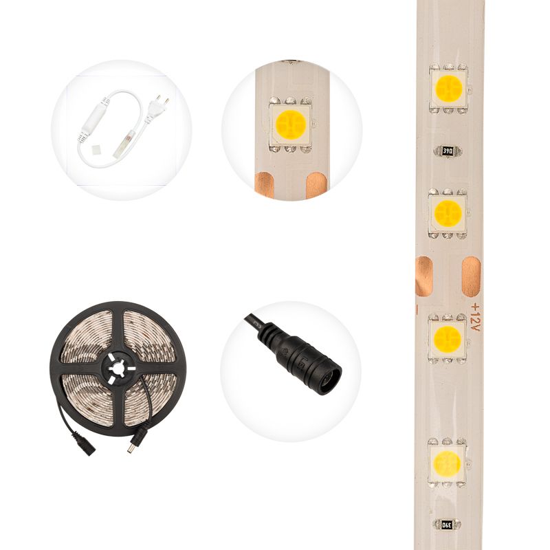 Лента светодиодная 12В, SMD5050, 14,4Вт/м, 60 LED/м, 3000К, 10мм, 5м, IP65 LAMPER - Фото 3