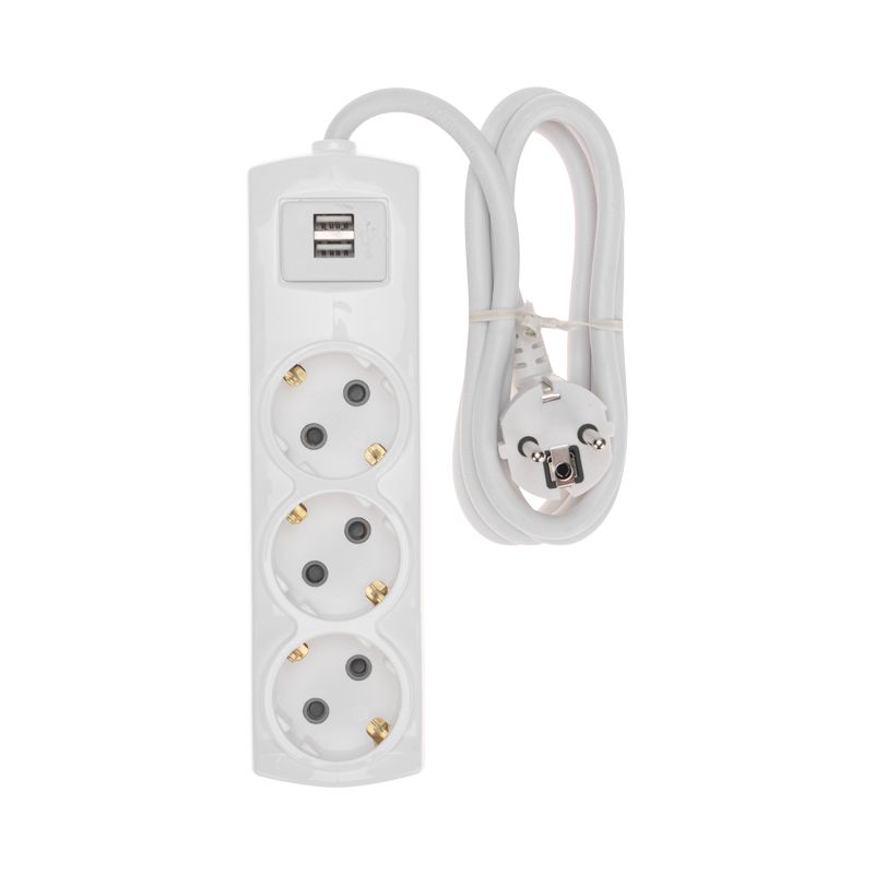 Удлинитель PREMIUM 3 гнезда, 1,5м, 3х1,5мм², с/з, 2 USB, белый REXANT - Фото 2