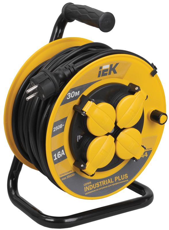 Катушка УК30 4 места IP44 с заземлением с термозащитой 3х1,5мм2 "Industrial plus" 30м IEK
