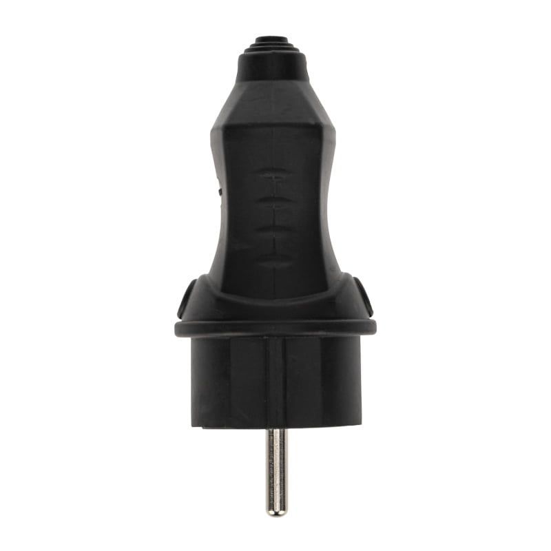 Вилка прямая c заземляющим контактом, 2P+PE 230V 16А IP44, каучук, черная