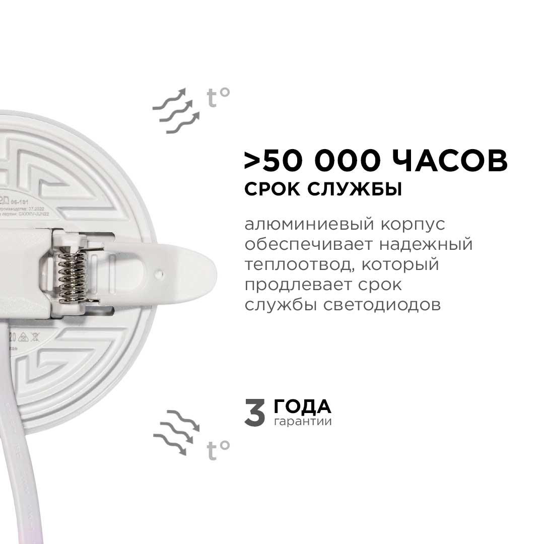 Панель светодиодная встраиваемая безрамочная FLP, 9Вт (6Вт+3Вт), 230В/50Гц, 770лм, 4000К, IP20, ø90х - Фото 3