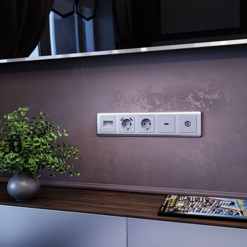 Розетка с заземлением, шторками и USB тип A+C (серебряный) Werkel - Фото 10