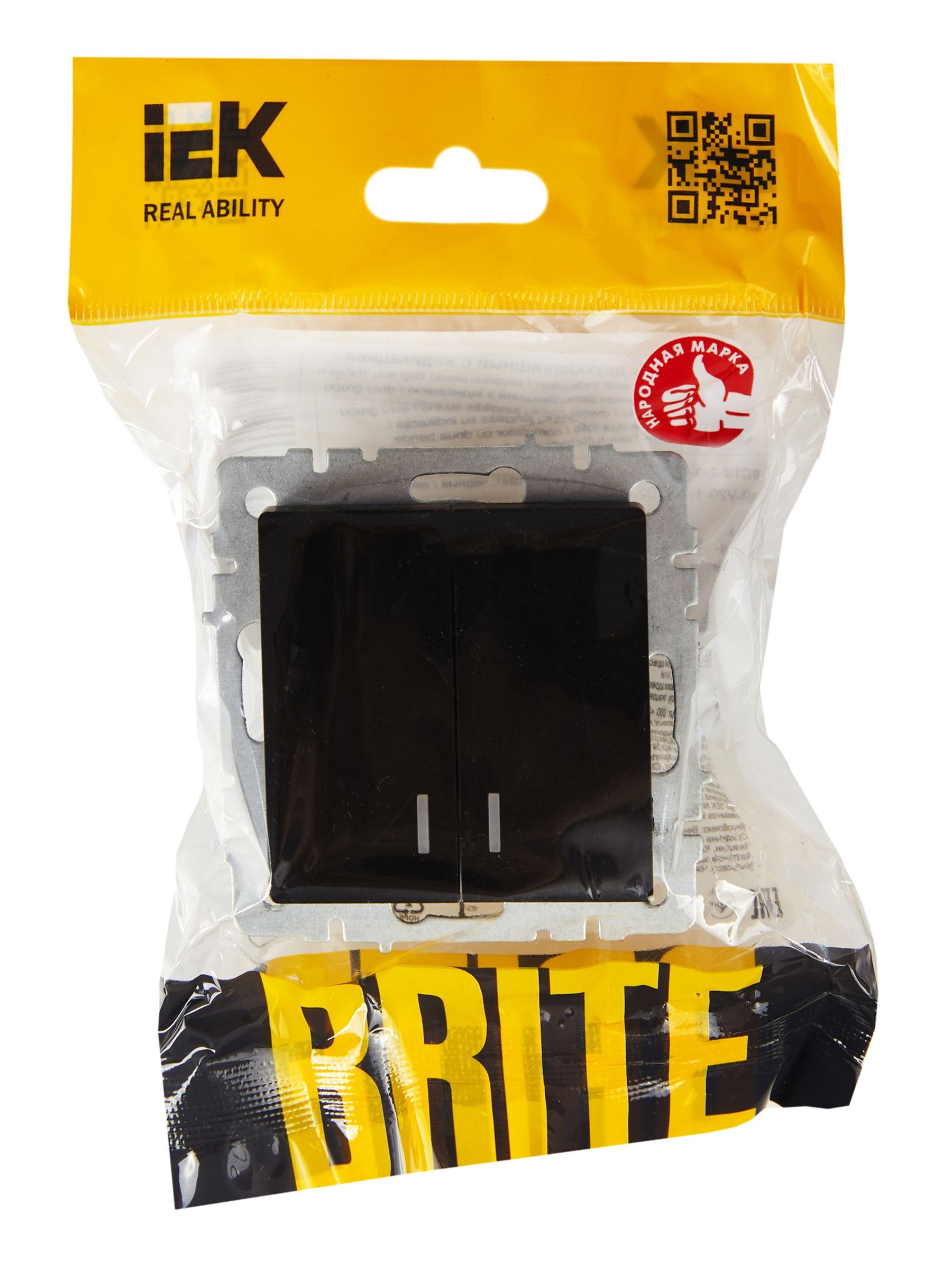 BRITE Выключатель 2-клавишный с индикацией 10А ВС10-2-1-БрЧ черный IEK - Фото 6