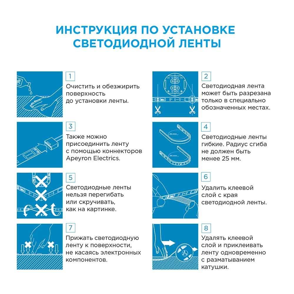 Комплект светодиодной ленты smd3528 60д/м 12В 3000K IP65 2,5м коннектор БП Apeyron - Фото 15