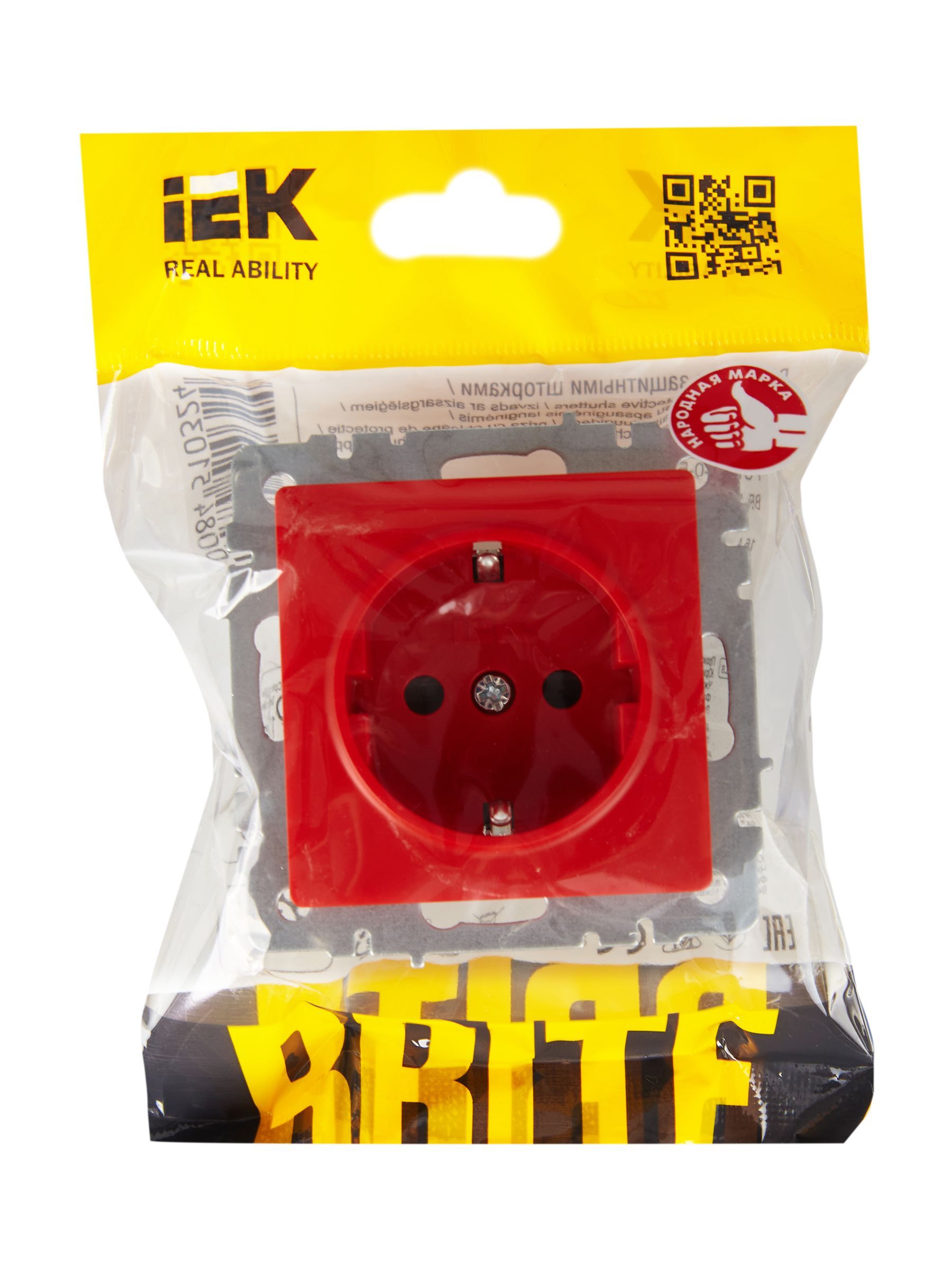 BRITE Розетка 1-местная с заземлением с защитными шторками 16А РС14-1-0-БрК красный IEK - Фото 6