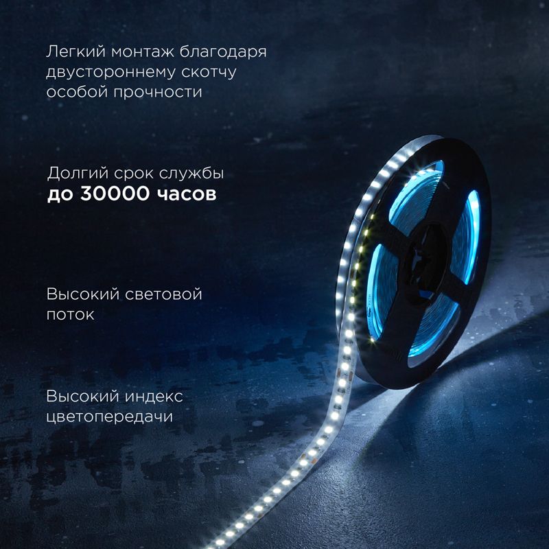 Лента светодиодная 24В, SMD2835, 9,6Вт/м, 120 LED/м, 6500K, 10мм, 5м,IP20 REXANT - Фото 2