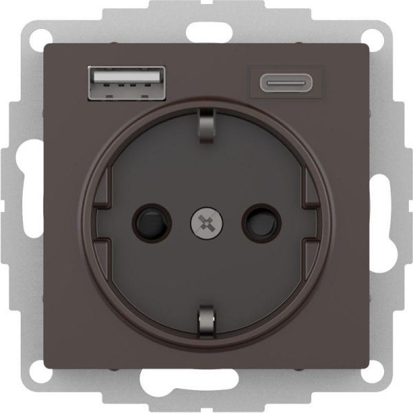Розетка AtlasDesign 16А с 2-мя заряд. устройствами USB тип A+C 5В/2.4А 2х5В/1.2А механизм мокко SE A