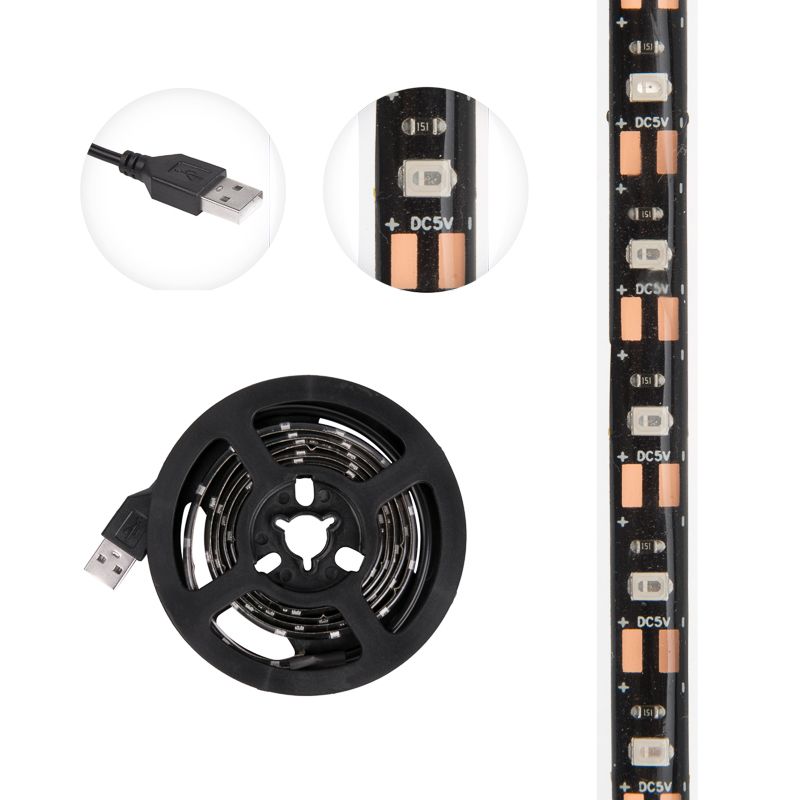 Лента светодиодная 5В, SMD2835, 4,8Вт/м, 60 LED/м, красный, 8мм, 1м, с USB коннектором, черная, IP65 - Фото 3