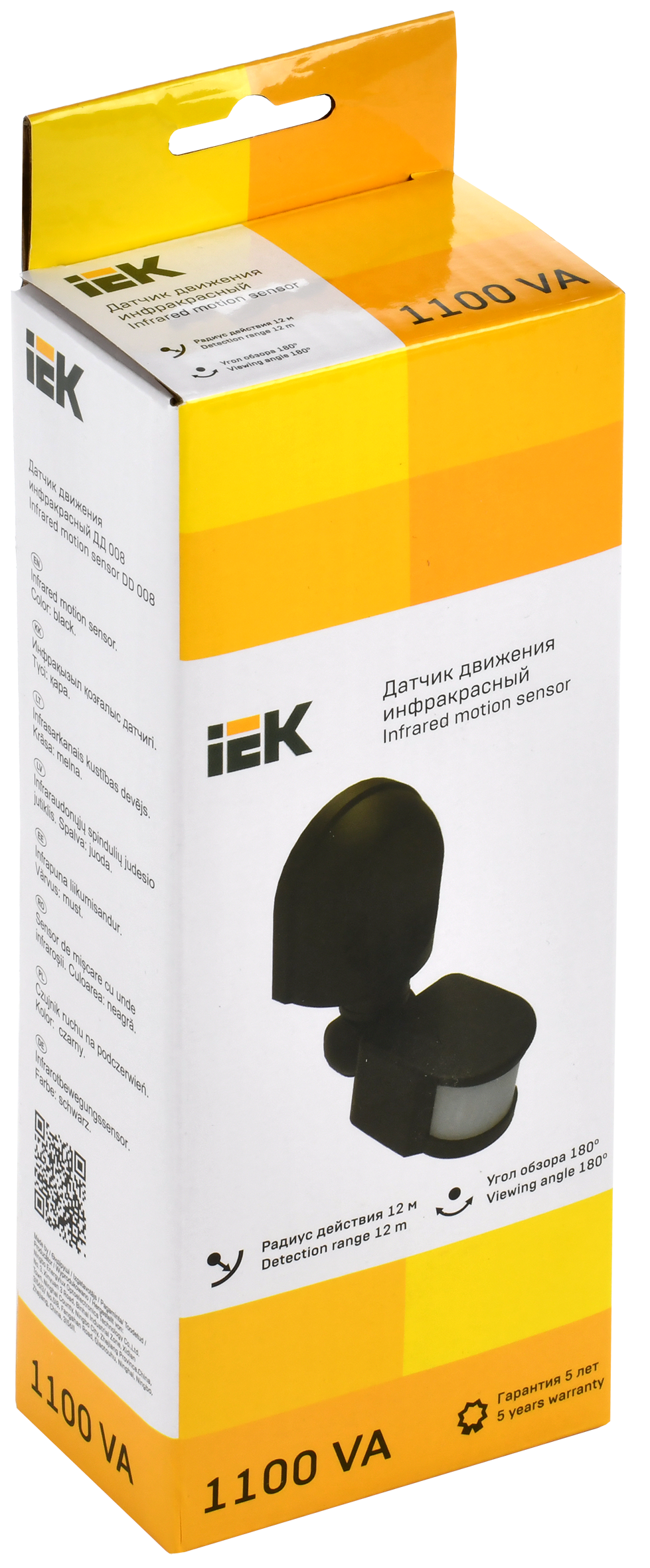 Датчик движения ДД-008 1100Вт 180град 12м IP44 черный IEK - Фото 2